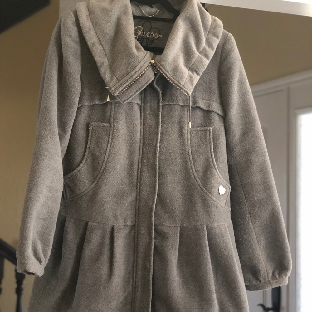 Guess- mid-length polyester/rayon blend jacket.